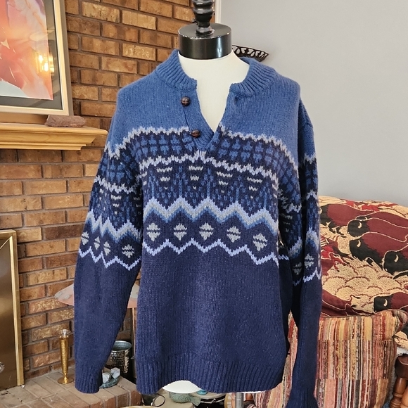 L L Bean Vintage Fisherman Core Men's Nordic Sweater Size Medium Ski Winter